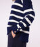 Damen-Pullover mit Stehkragen aus Wolle und Baumwolle mit Streifen blau SOIR/ MARSHMALLOW