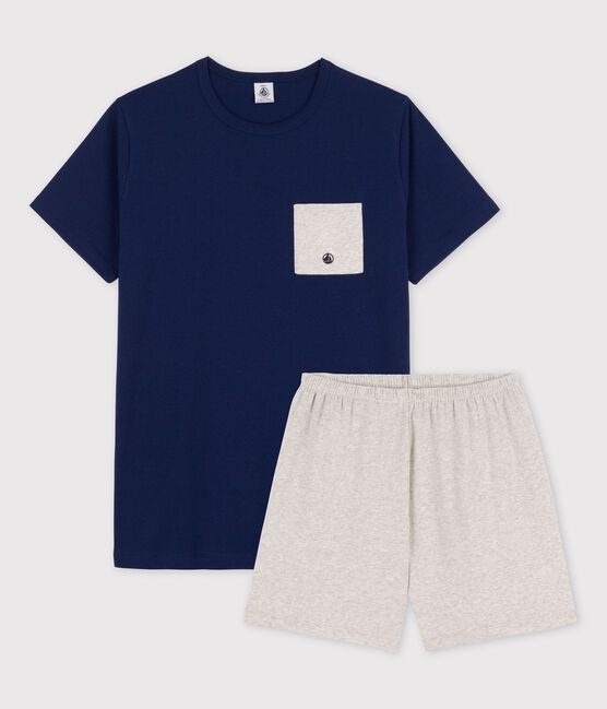 Kinder-Kurzpyjama aus Bio-Baumwolle für Jungen blau MEDIEVAL/grau BELUGA