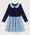 Lang&auml;rmeliges Kinder-Kleid aus zwei Stoffen blau
