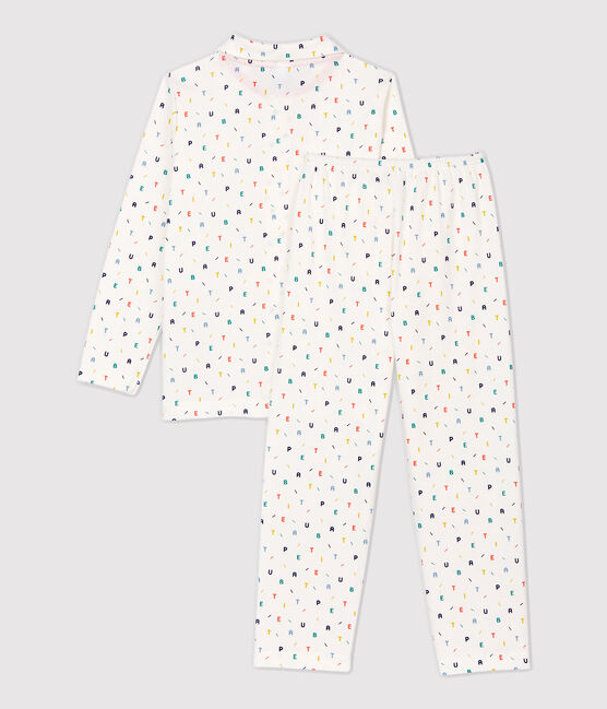 Kinderpyjama aus Bio-Baumwolle mit mehrfarbigem Buchstaben-Print für Jungen weiss MARSHMALLOW/weiss MULTICO