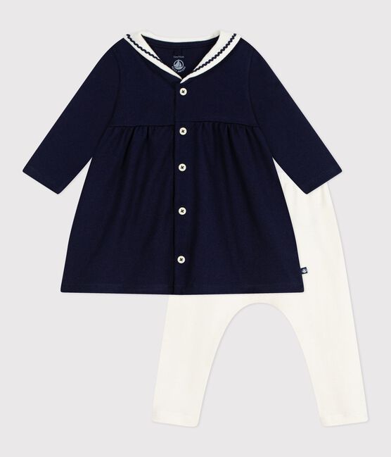 Baby-Kleid im Marine-Look mit Matrosenkragen und Leggings aus Baumwolle blau SOIR/ MILK