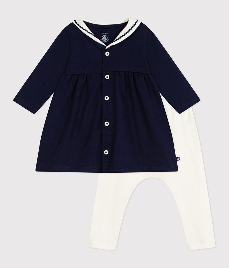 Baby-Kleid im Marine-Look mit Matrosenkragen und Leggings aus Baumwolle blau/naturfarben