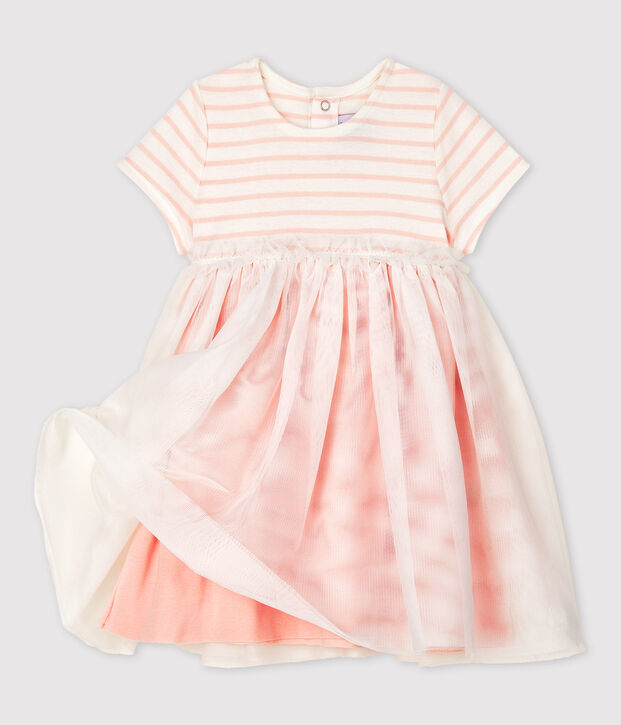 Kurz&auml;rmeliges Baby-Kleid f&uuml;r M&auml;dchen weiss/rosa