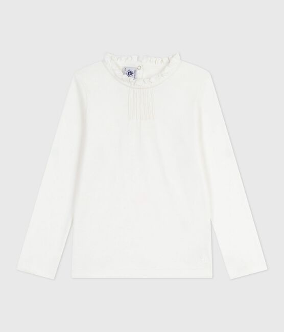 Langärmeliges Kinder-T-Shirt aus einfarbiger Baumwolle weiss MARSHMALLOW