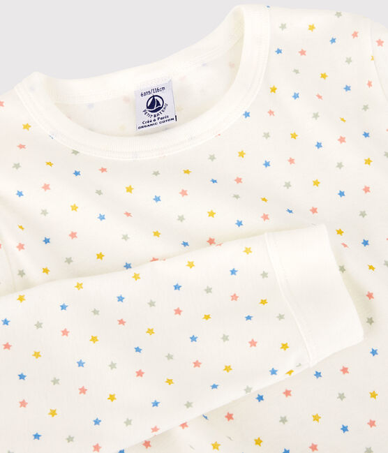 Kinderpyjama aus Bio-Baumwolle mit Sternen weiss MARSHMALLOW/weiss MULTICO