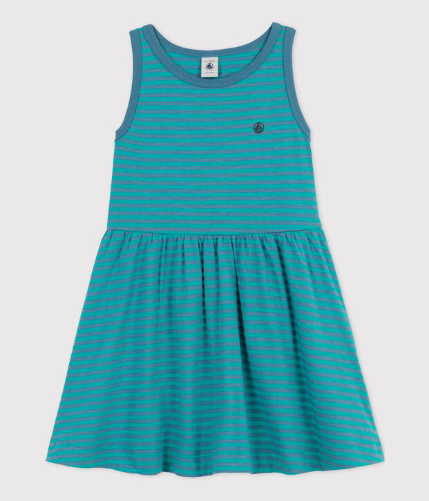 Gestreiftes Kinderkleid aus Baumwolle f&uuml;r M&auml;dchen blau/gr&uuml;n