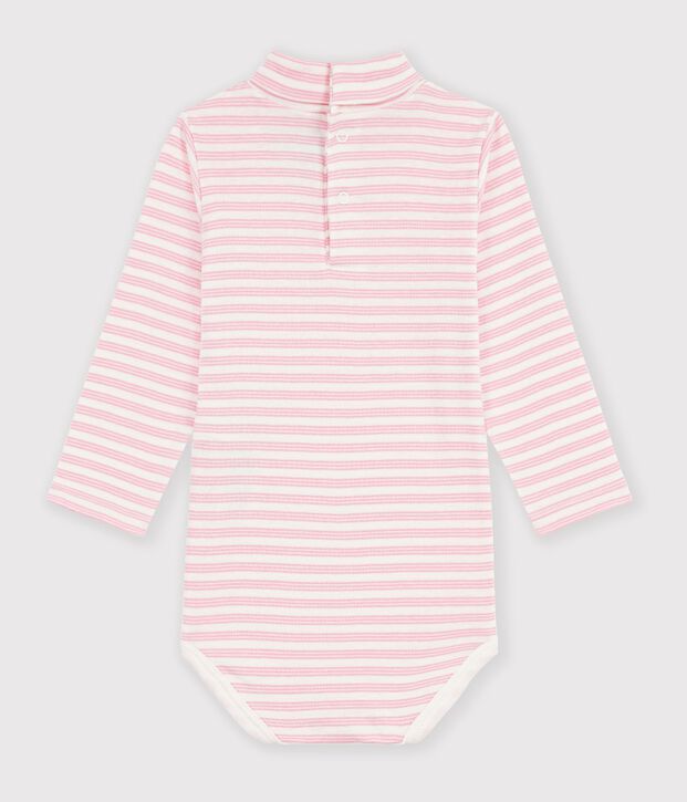 Baby-Body aus Baumwolle mit Rollkragen und Streifen rosa/rosa