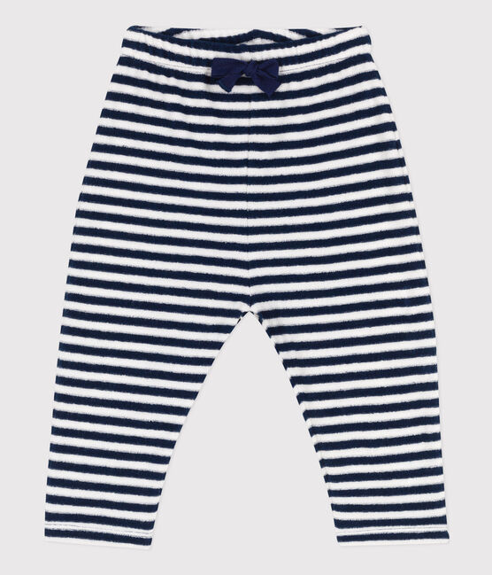 Baby-Hose aus gestreiftem Frottee blau MEDIEVAL/weiss MARSHMALLOW