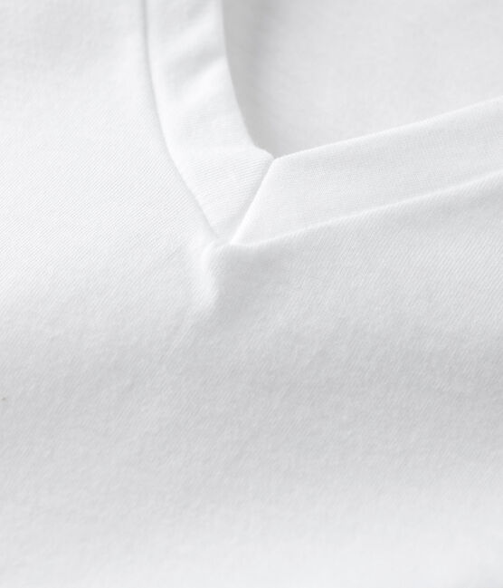 Damen-T-Shirt LE DROIT mit V Ausschnitt aus Baumwolle weiss ECUME