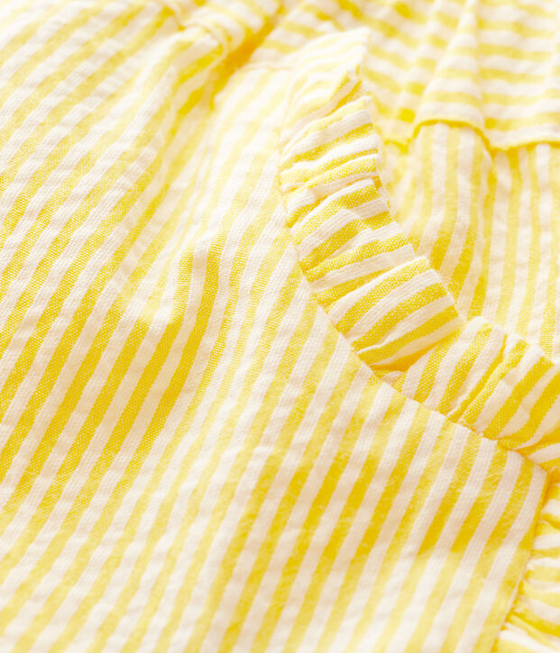Gestreifte Baby-Shorts f&uuml;r M&auml;dchen aus Seersucker gelb/weiss