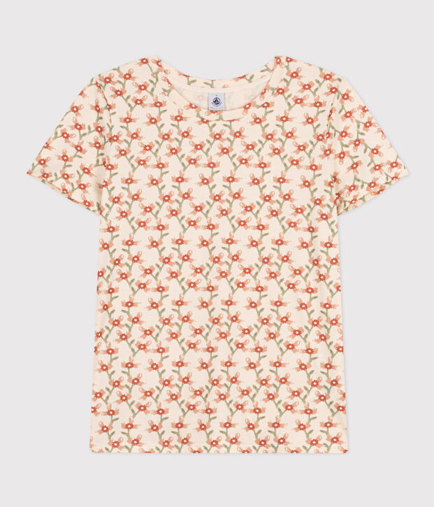 Damen-T-Shirt LE DROIT aus Baumwolle mit Rundhalsausschnitt naturfarben/vielfarbig