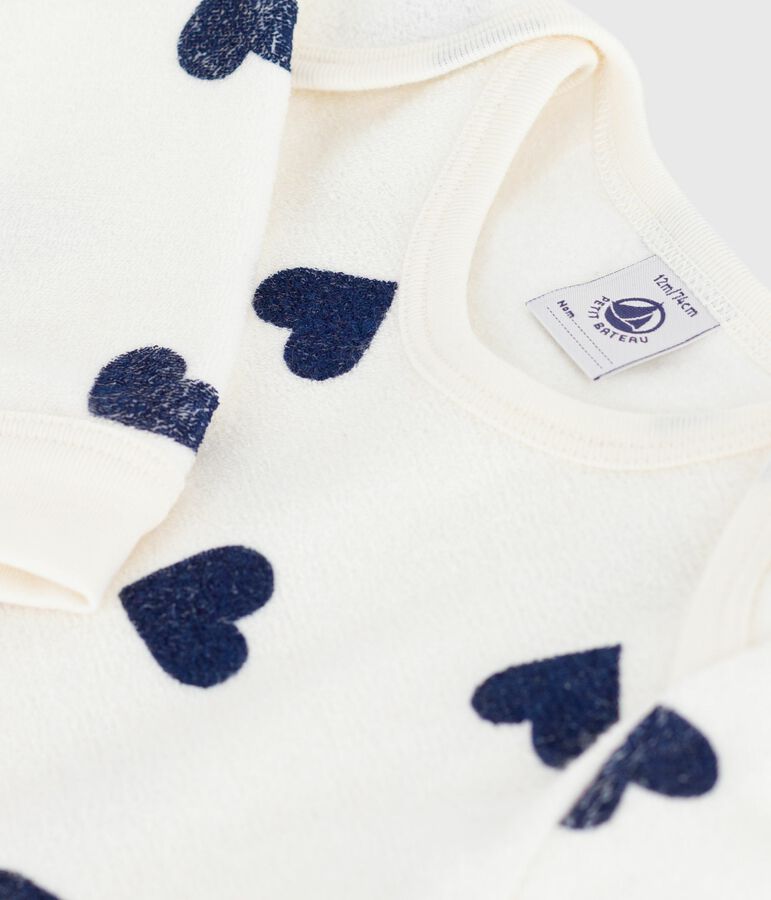 Strampler ohne Druckk&ouml;pfe aus Baumwolle mit Herzmotiv naturfarben/blau