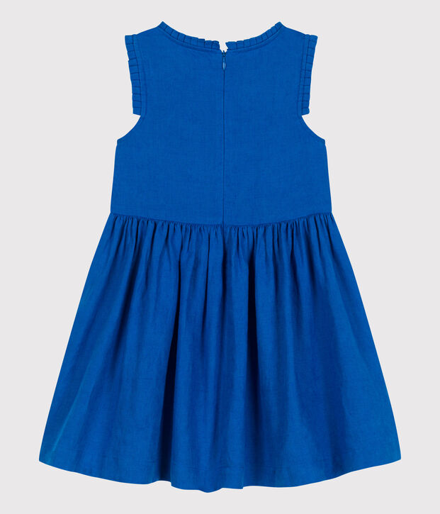 &Auml;rmelloses Kinder-Kleid aus einfarbigem Leinen blau