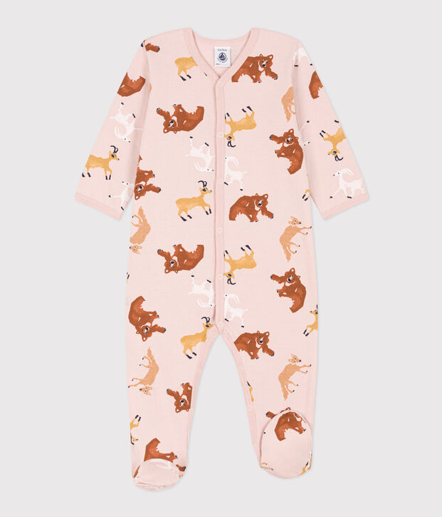 Strampler aus Molton mit Tiermotiv rosa/vielfarbig