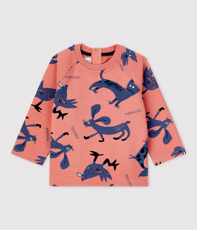 Baby-Sweatshirt aus Molton mit Tierprint rosa/vielfarbig