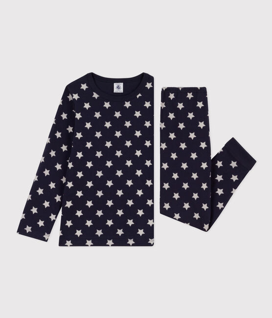 Kinderpyjama aus Doppeljersey mit Sternmotiv blau SMOKING/weiss MARSHMALLOW