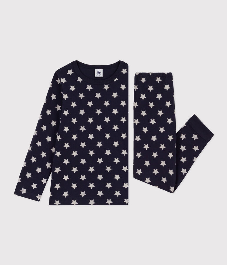 Kinderpyjama aus Doppeljersey mit Sternmotiv blau/weiss