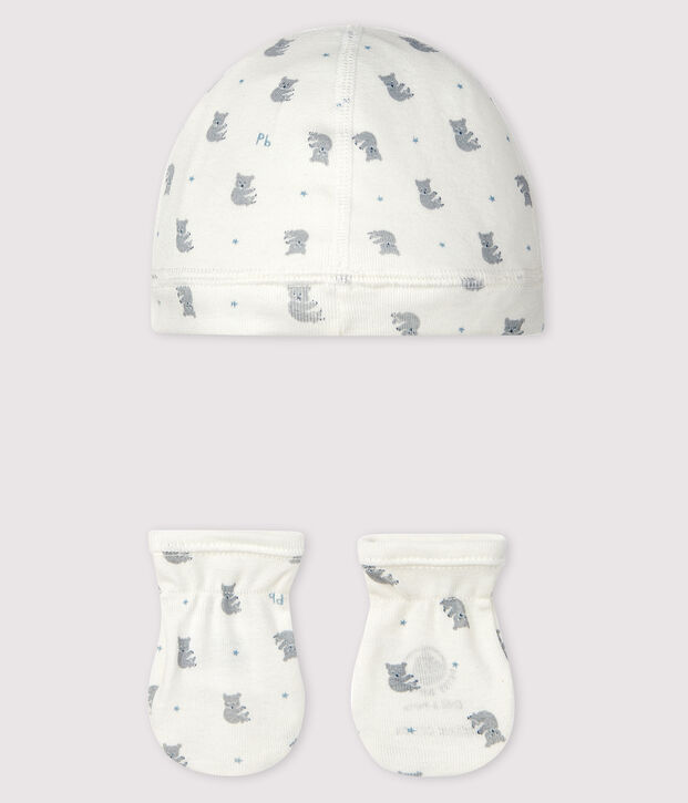 Set bestehend aus M&uuml;tzchen und F&auml;ustlingen f&uuml;r Neugeborene aus Rippstrick vielfarbig