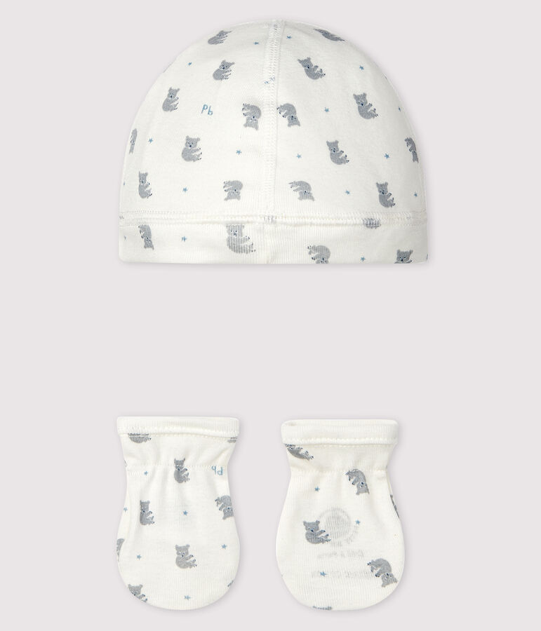 Set bestehend aus M&uuml;tzchen und F&auml;ustlingen f&uuml;r Neugeborene aus Rippstrick vielfarbig