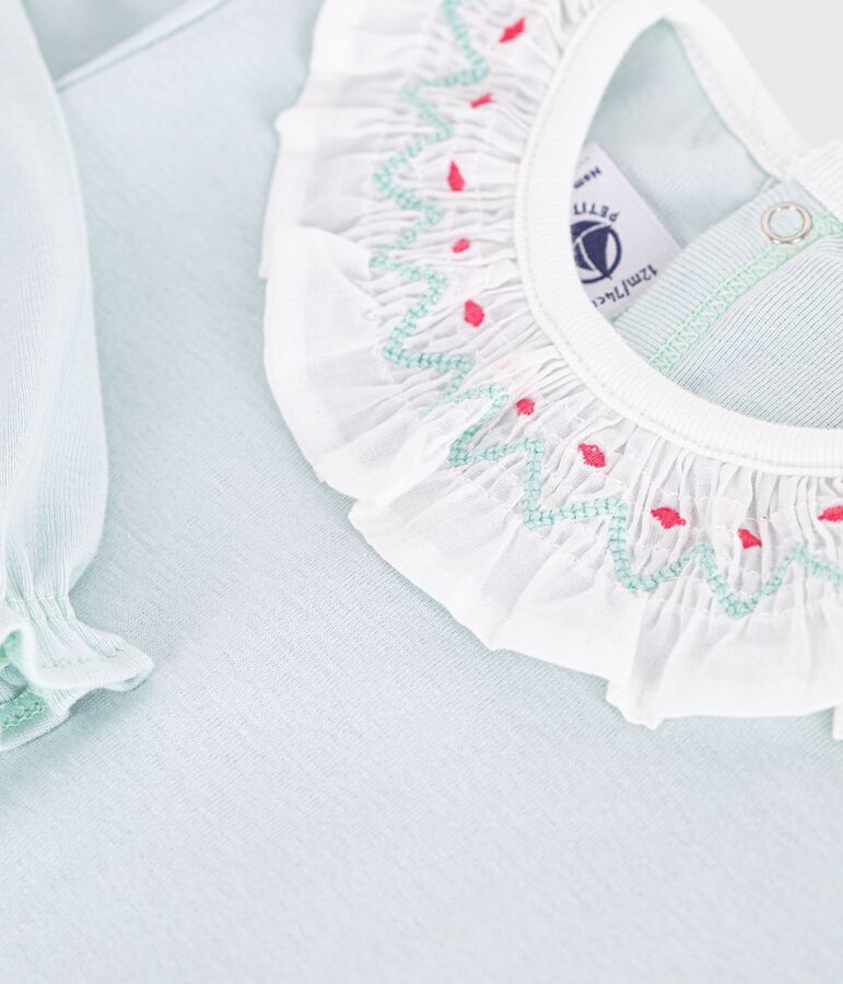 Strampler aus einfarbiger Baumwolle mit r&uuml;ckseitiger &Ouml;ffnung und R&uuml;schenkragen blau