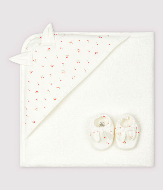 Box mit Badetuch und Babyschuhen aus Frottee und Bio-Baumwolle weiss MARSHMALLOW/weiss MULTICO