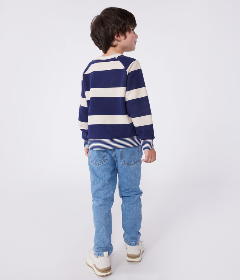 Kinder Unisex-Sweatshirt aus gestreifter Baumwolle blau/naturfarben