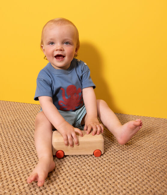 Kurzärmeliges Baby-T-Shirt aus Jersey mit Motiv blau LAVIS