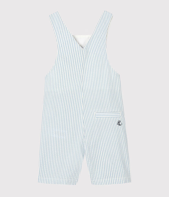 Gestreifte Baby-Kurzlatzhose für Jungen blau ACIER/weiss MARSHMALLOW