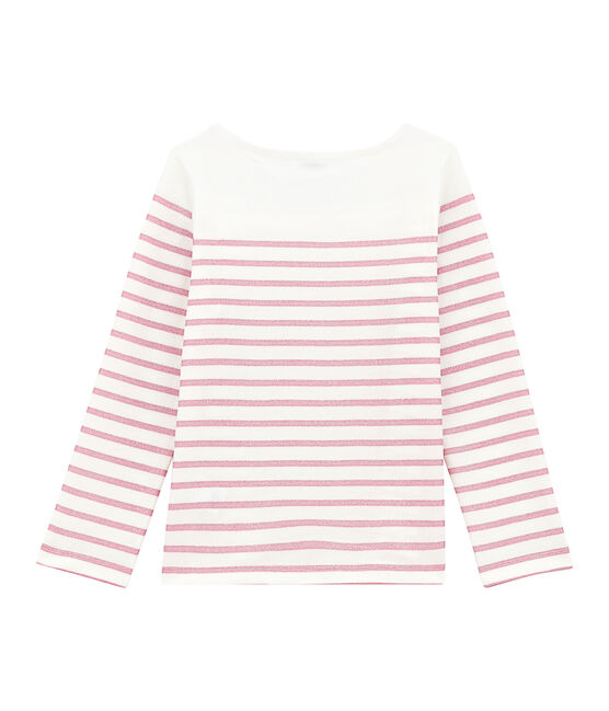 Mädchen-Langarmshirt weiss MARSHMALLOW/rosa BABYLONE