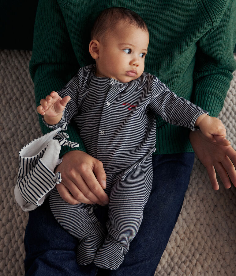 Strampler aus Nicki blau/weiss