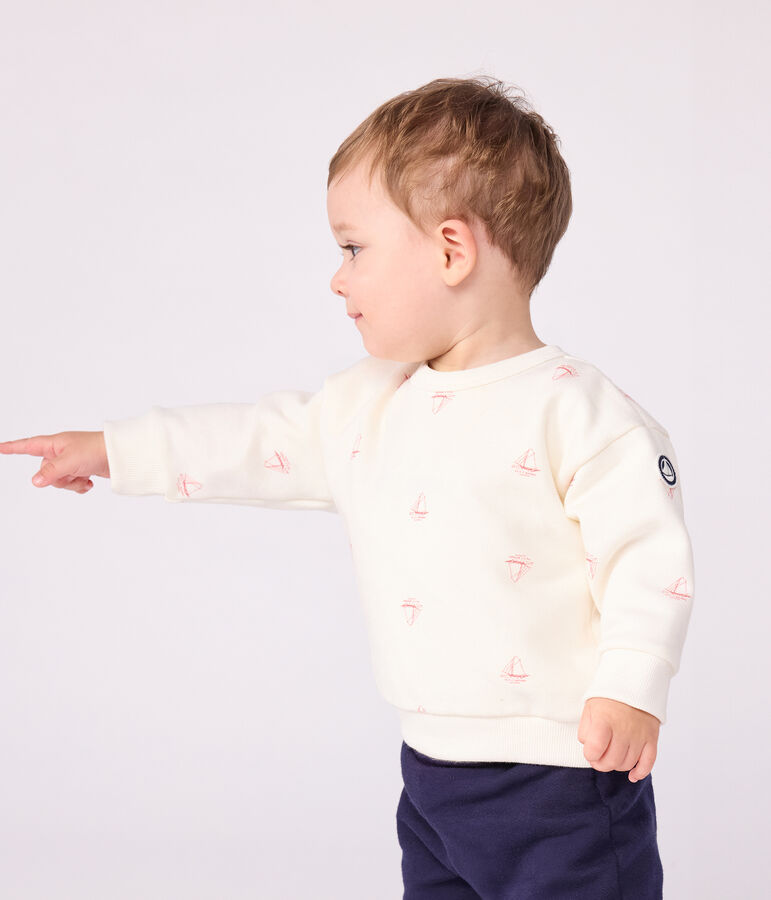 Baby-Sweatshirt aus Baumwolle mit Schiff-Motiv im Vintage-Stil naturfarben/rot