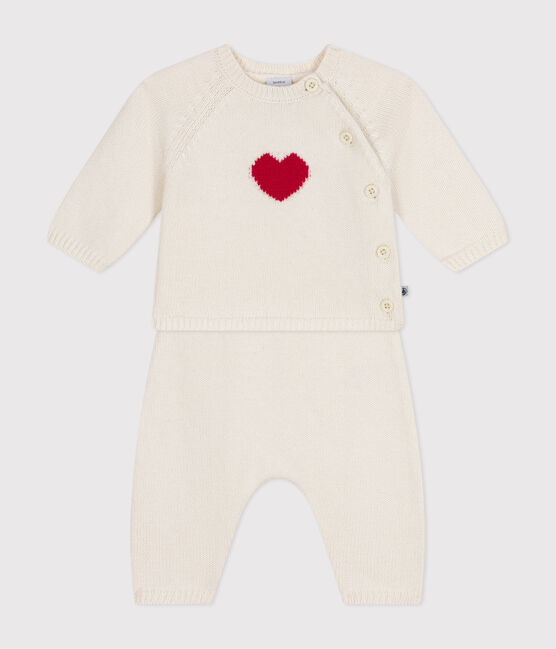 2er-Set aus Woll- und Baumwoll-Strick mit Herzmotiv für Babys rot MARSHMALLOW/weiss CORRIDA
