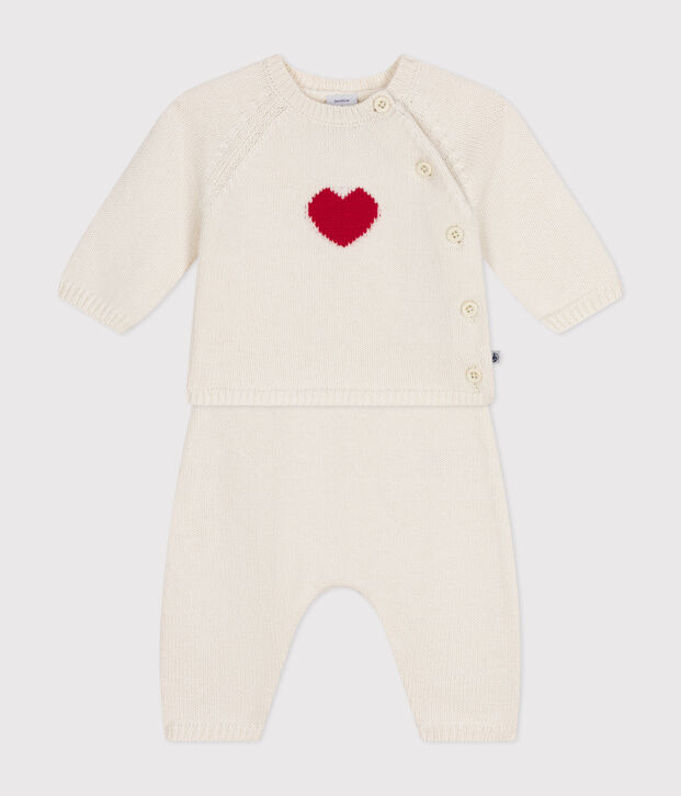 2er-Set aus Woll- und Baumwoll-Strick mit Herzmotiv f&uuml;r Babys weiss/rot