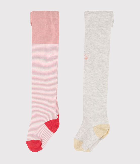 2er-Set Baby-Strumpfhosen für Mädchen rosa CHARME/weiss MULTICO