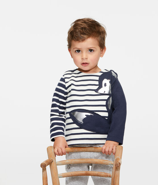 Neu interpretiertes Baby-Streifenshirt für Jungen beige COQUILLE/blau SMOKING