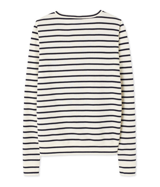 Gestreifter Damen-Cardigan beige COQUILLE/blau SMOKING
