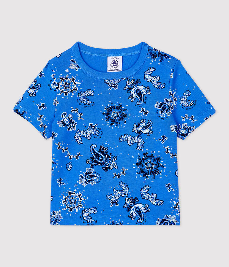 Kurz&auml;rmeliges Baby-T-Shirt aus Bio-Baumwolle mit Bandanaprint blau/vielfarbig