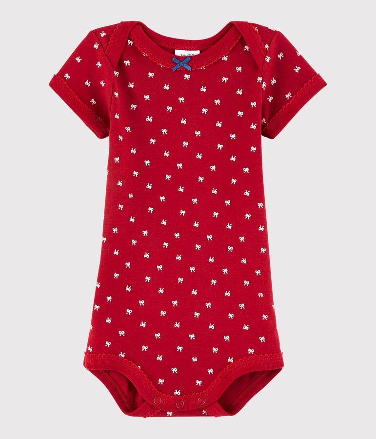 Kurz&auml;rmeliger Baby-Body M&auml;dchen rot TERKUIT/weiss MARSHMALLOW