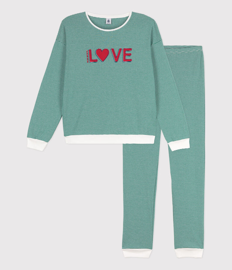 Pyjama aus Baumwolle mit Ringelstreifen f&uuml;r Damen gr&uuml;n/weiss