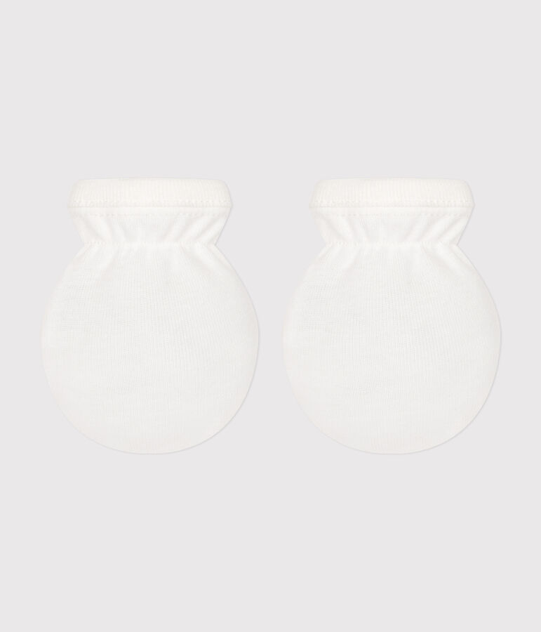 Neugeborenen-F&auml;ustlinge aus einfarbiger Baumwolle weiss