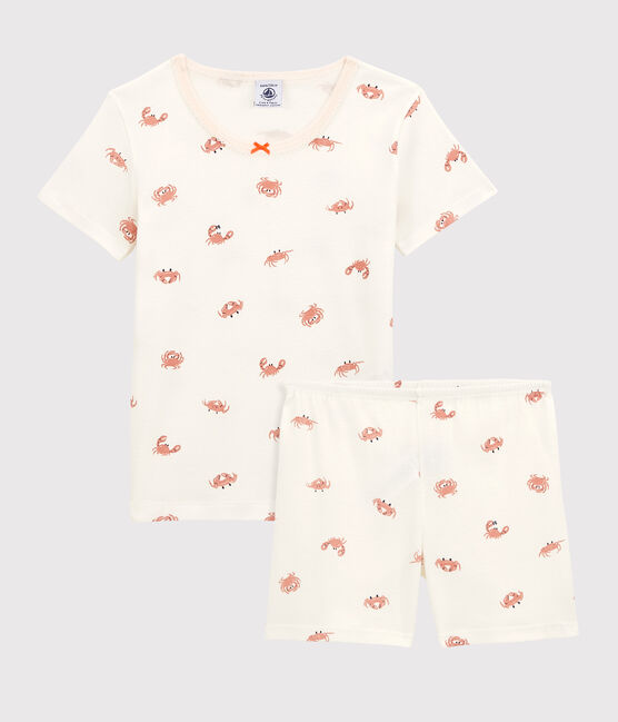Kinder-Kurzpyjama aus Baumwolle mit Krabbenmotiv für Mädchen weiss MARSHMALLOW/weiss MULTICO