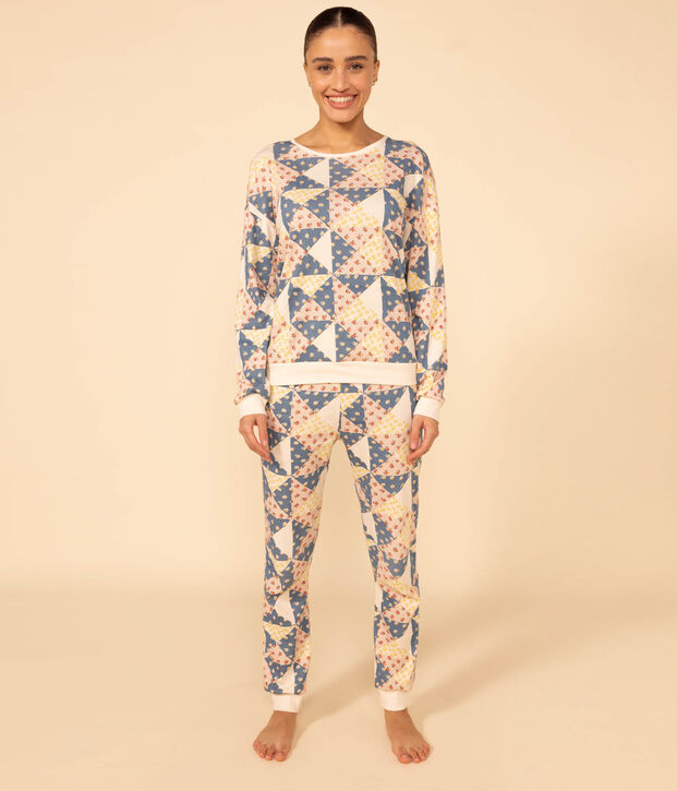 Pyjama aus Baumwolle mit Patchworkmuster f&uuml;r Damen naturfarben/vielfarbig
