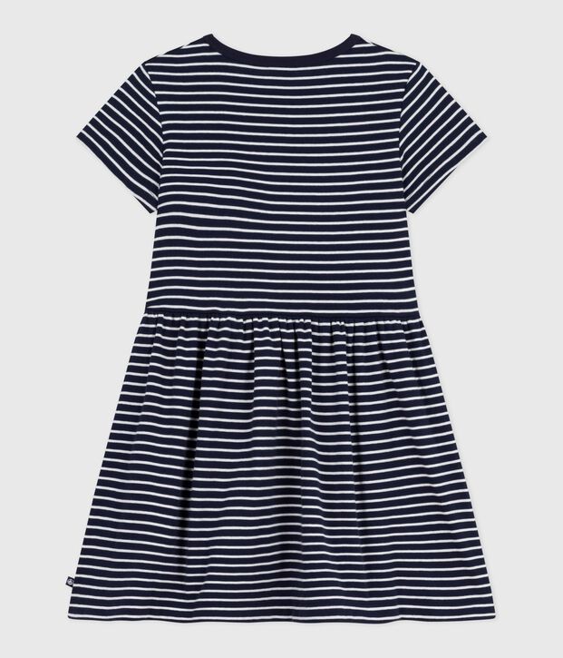 Kurz&auml;rmeliges Kinder-Kleid aus Baumwolle mit Streifen blau/weiss