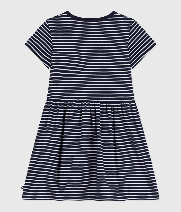 Kurz&auml;rmeliges Kinder-Kleid aus Baumwolle mit Streifen blau/weiss