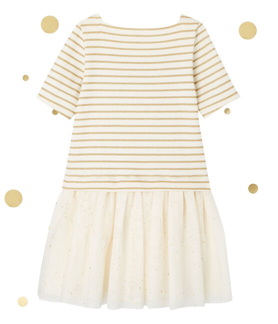 Mädchen-Kleid im Materialmix mit Glitzerstreifen beige COQUILLE/gelb LUREX DORE