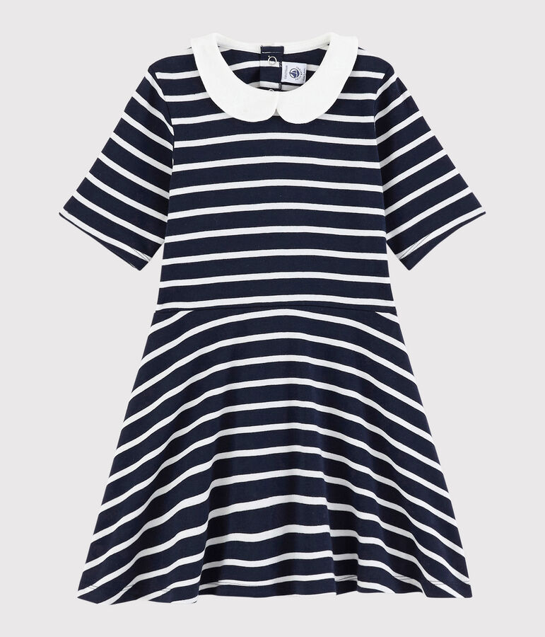 Kurz&auml;rmeliges Kinder-Kleid aus Baumwolle f&uuml;r M&auml;dchen blau/weiss