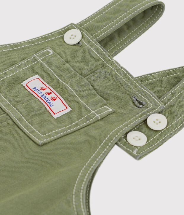 Langbeinige Baby-Latzhose aus farbigem Denim OLIVINE