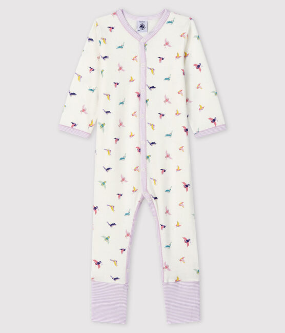 Baby-Strampler mit abnehmbarem Fuß aus Rippstrick für Mädchen weiss MARSHMALLOW/weiss MULTICO