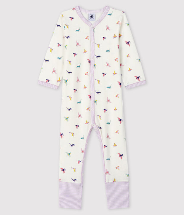 Baby-Strampler mit abnehmbarem Fu&szlig; aus Rippstrick f&uuml;r M&auml;dchen weiss/vielfarbig
