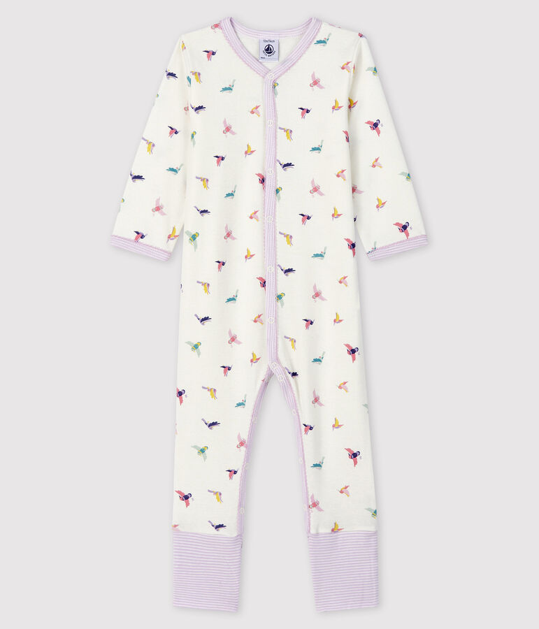 Baby-Strampler mit abnehmbarem Fu&szlig; aus Rippstrick f&uuml;r M&auml;dchen weiss MARSHMALLOW/weiss MULTICO